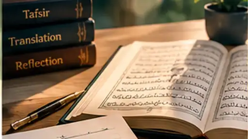 Open Quran with study notes and translation books for thoughtful understanding